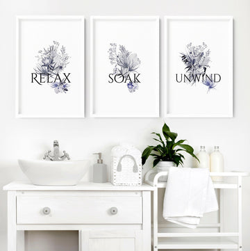 Blue Relax remojar relajarse acuarela Greenery Botanical conjunto enmarcado de 3 impresiones de arte de pared para el baño de decoración del hogar, impresiones de arte Boho para decoración de spa