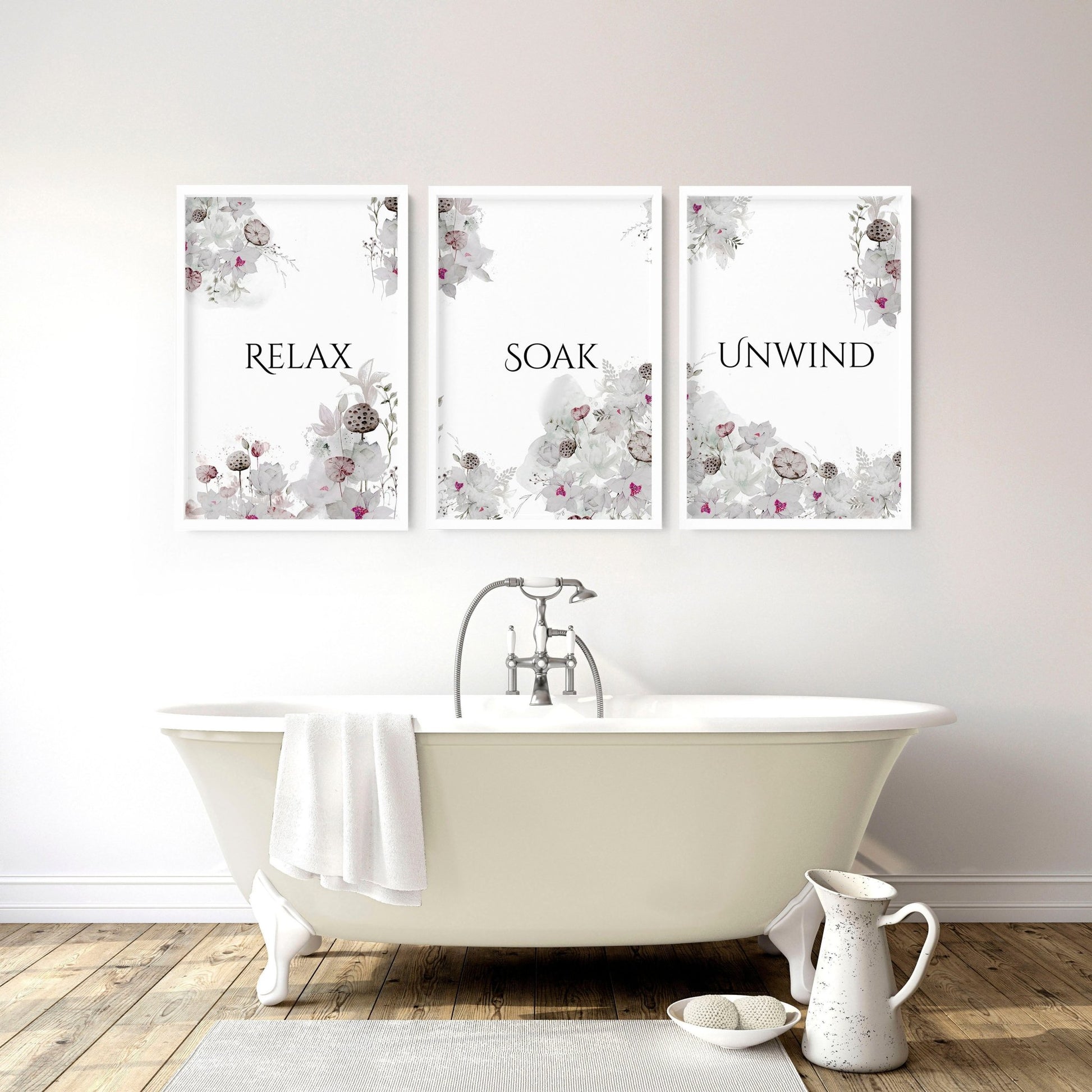 Country bathroom wall decor | Set of 3 wall art prints - About Wall Art