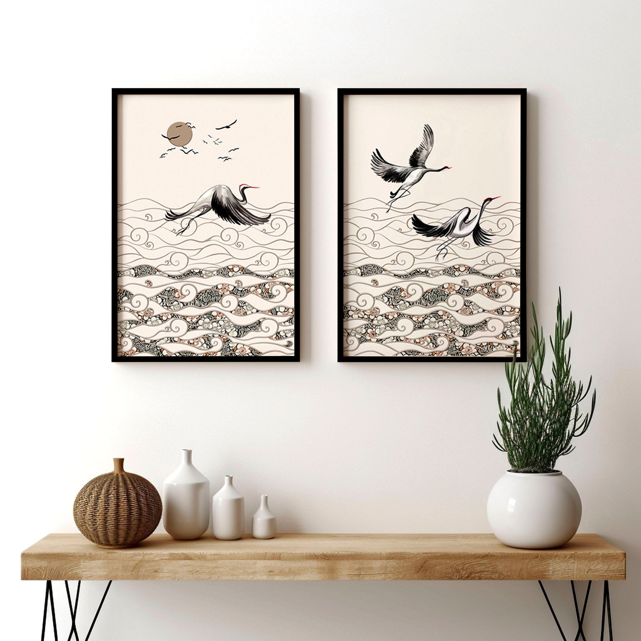 Cranes in Japanese Art | Set of 2 wall art prints - About Wall Art