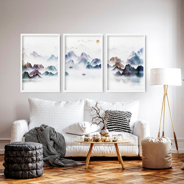 Asian inspired living room | set of 3 wall art prints