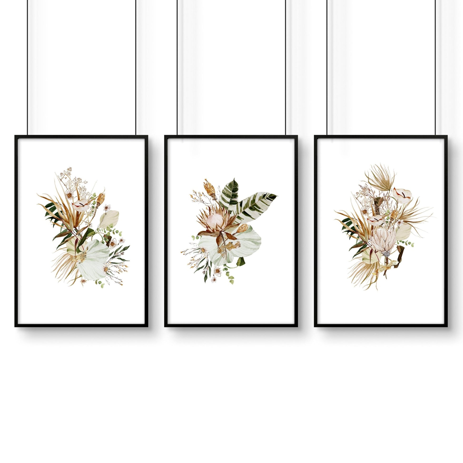 Framed print for bathroom | set of 3 Earth toned Botanical wall prints