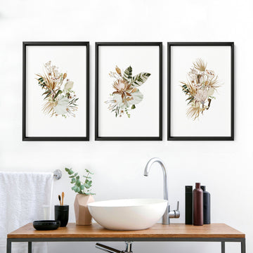 Framed pictures bathroom | set of 3 Earth tone Botanical wall prints
