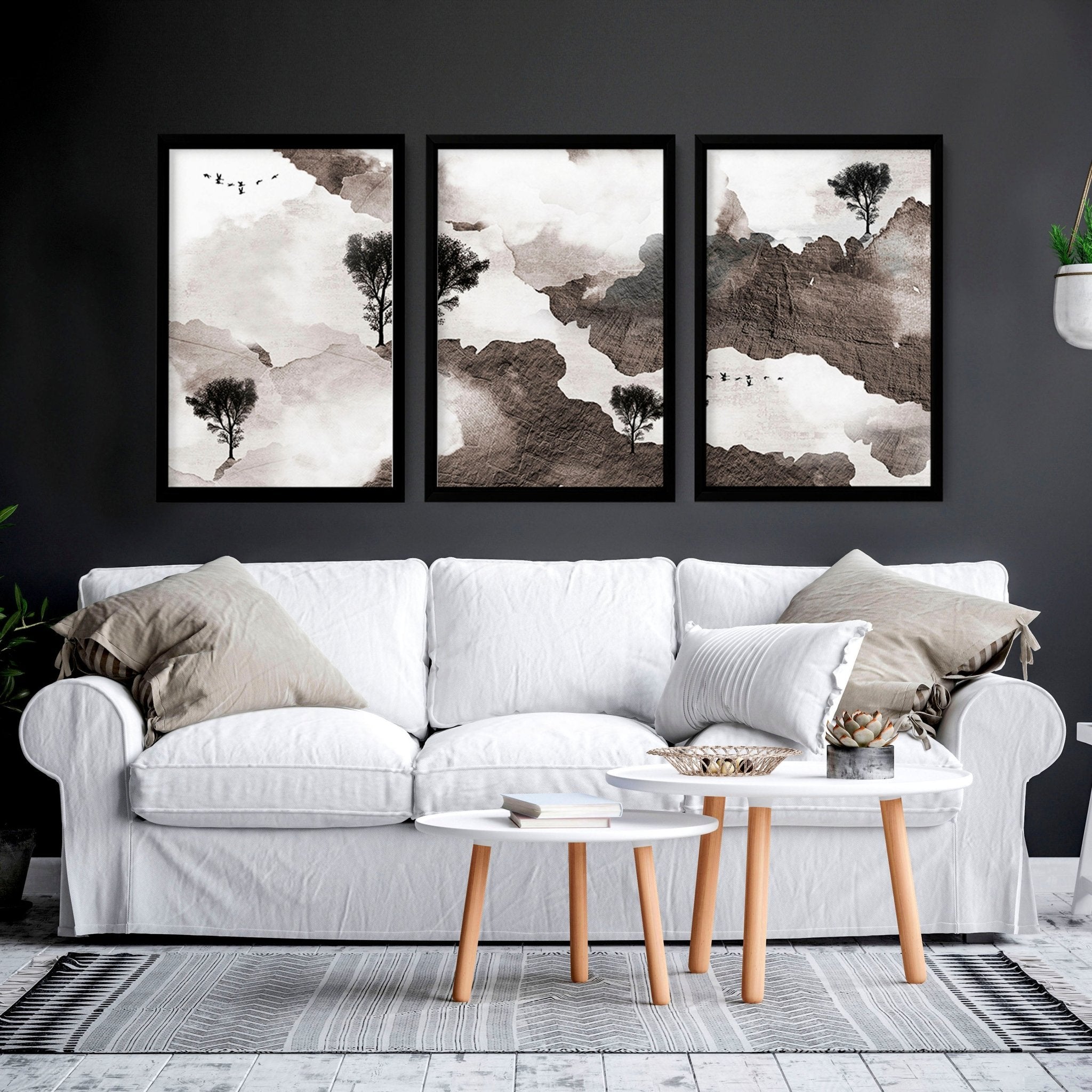 Living room pictures for the walls - set of 3 art prints | About Wall Art