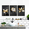 Bathroom decor black and Gold | set of 3 framed wall art