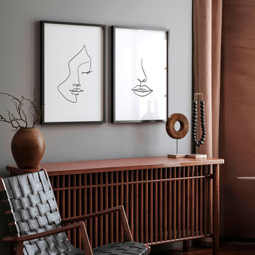 Line art drawings | Set of 2 wall art prints for living room