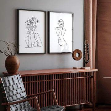 Feminine Line drawings art for living room | Set of 2 wall art prints