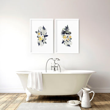 Art for bathroom walls in uk | set of 2 Floral wall art prints