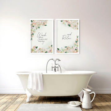 Floral art prints for the bathroom | Set of 2 wall art prints