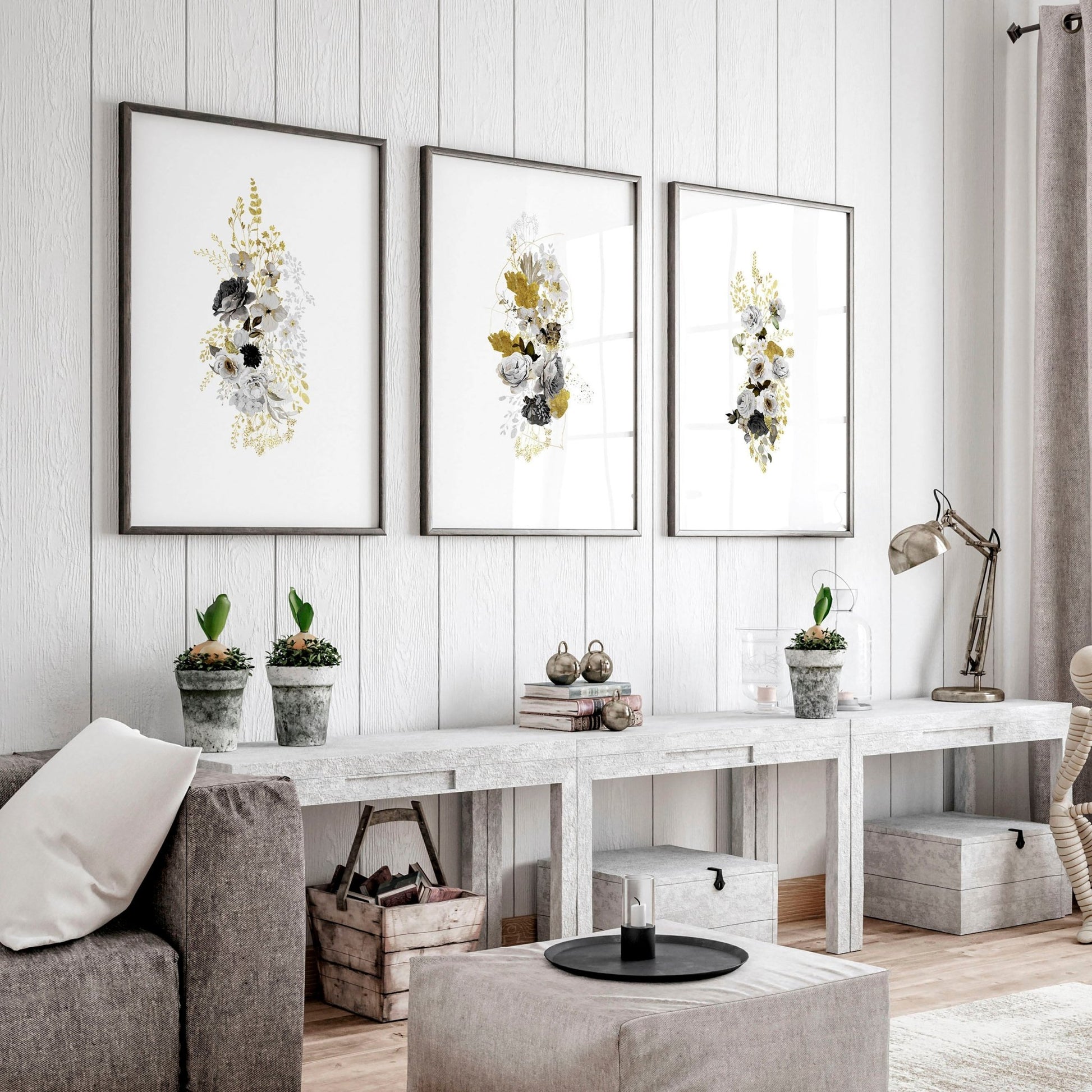 Set of 3 floral living room wall pictures