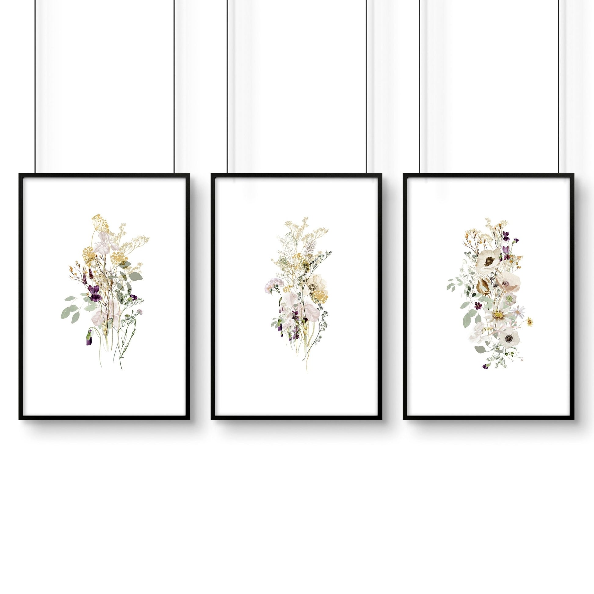 Floral Prints for bathroom decor | Set of 3 wall art prints - About Wall Art