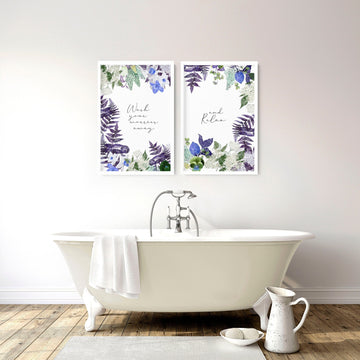 Arte floral de pared para baños | conjunto de 2 impresiones de arte de pared 