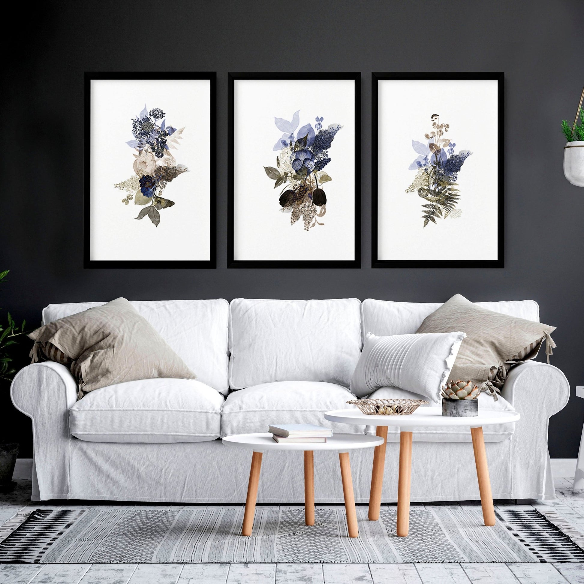Floral wall art for homes living room | set of 3 wall art prints
