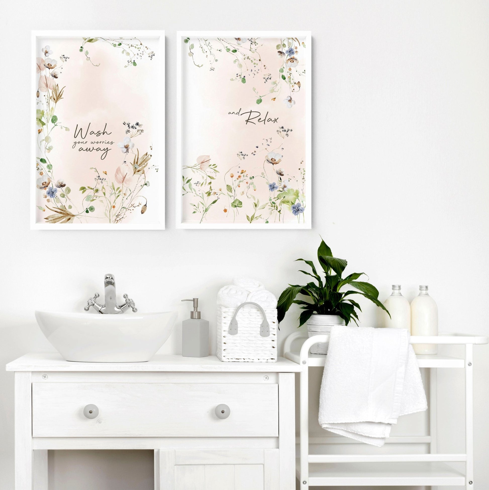 Floral wall pictures for bathroom | Set of 2 art prints - About Wall Art