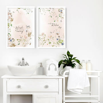 Floral wall pictures for bathroom | Set of 2 art prints