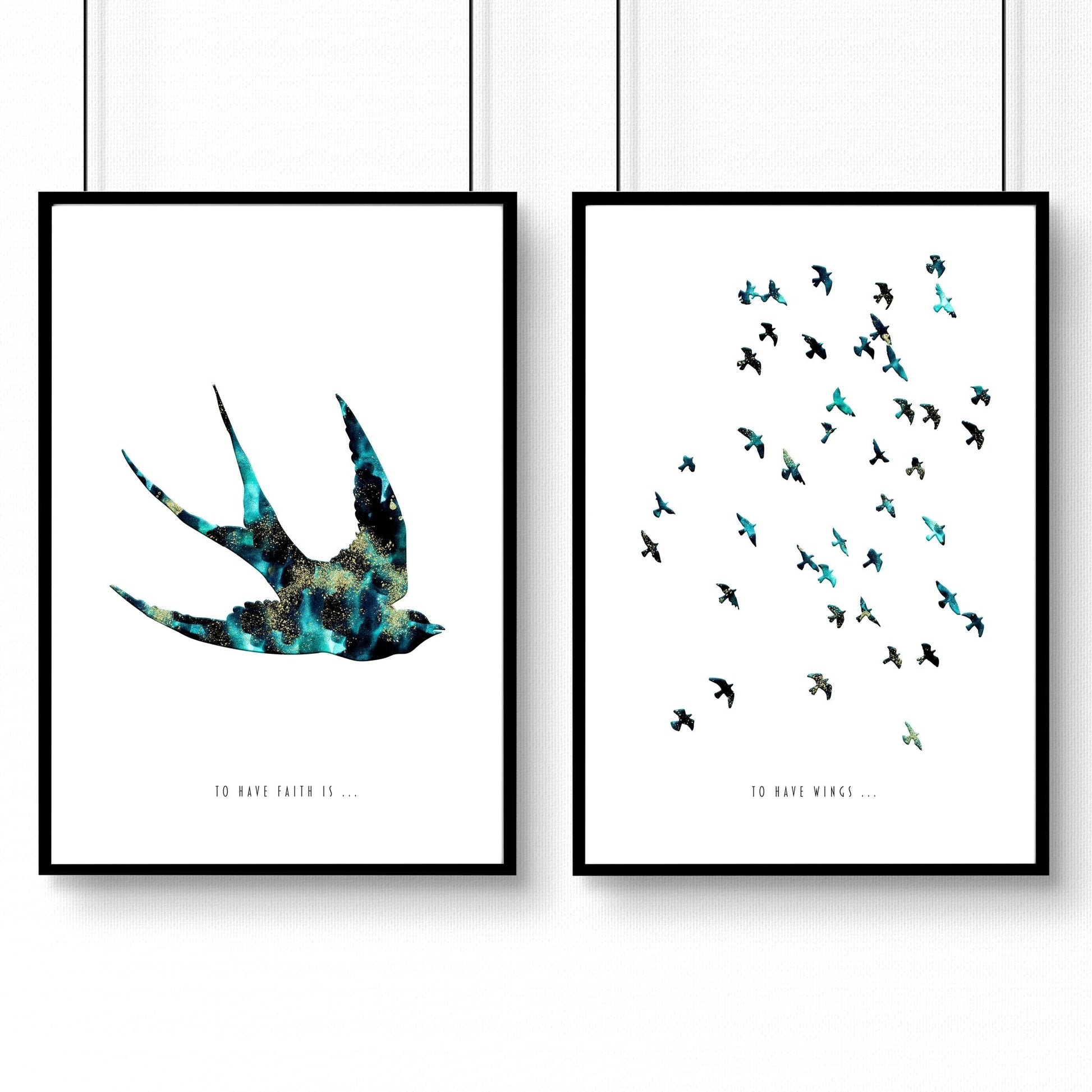 Flying birds hallway art ideas | Set of 2 wall art prints