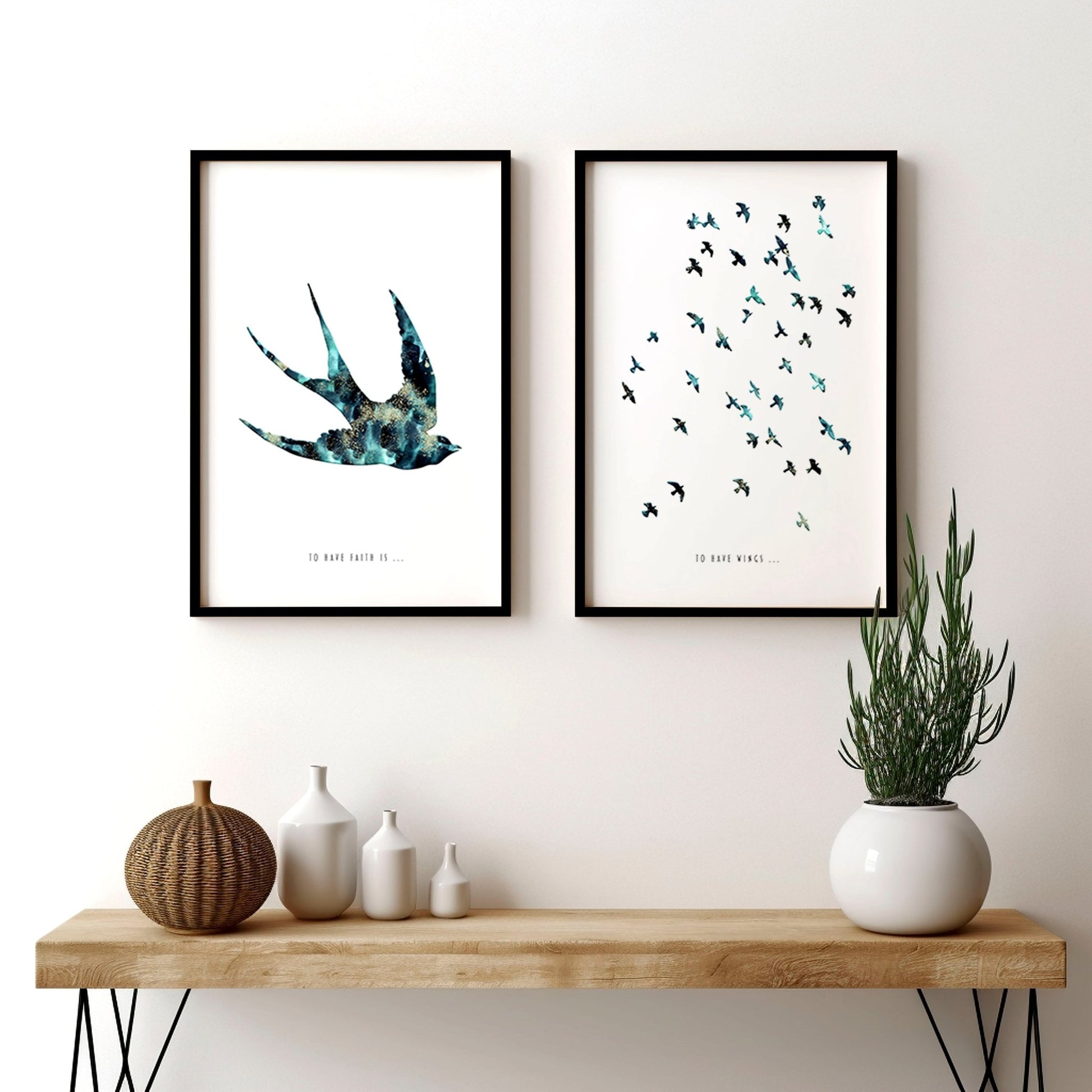 Flying birds hallway art ideas | Set of 2 wall art prints