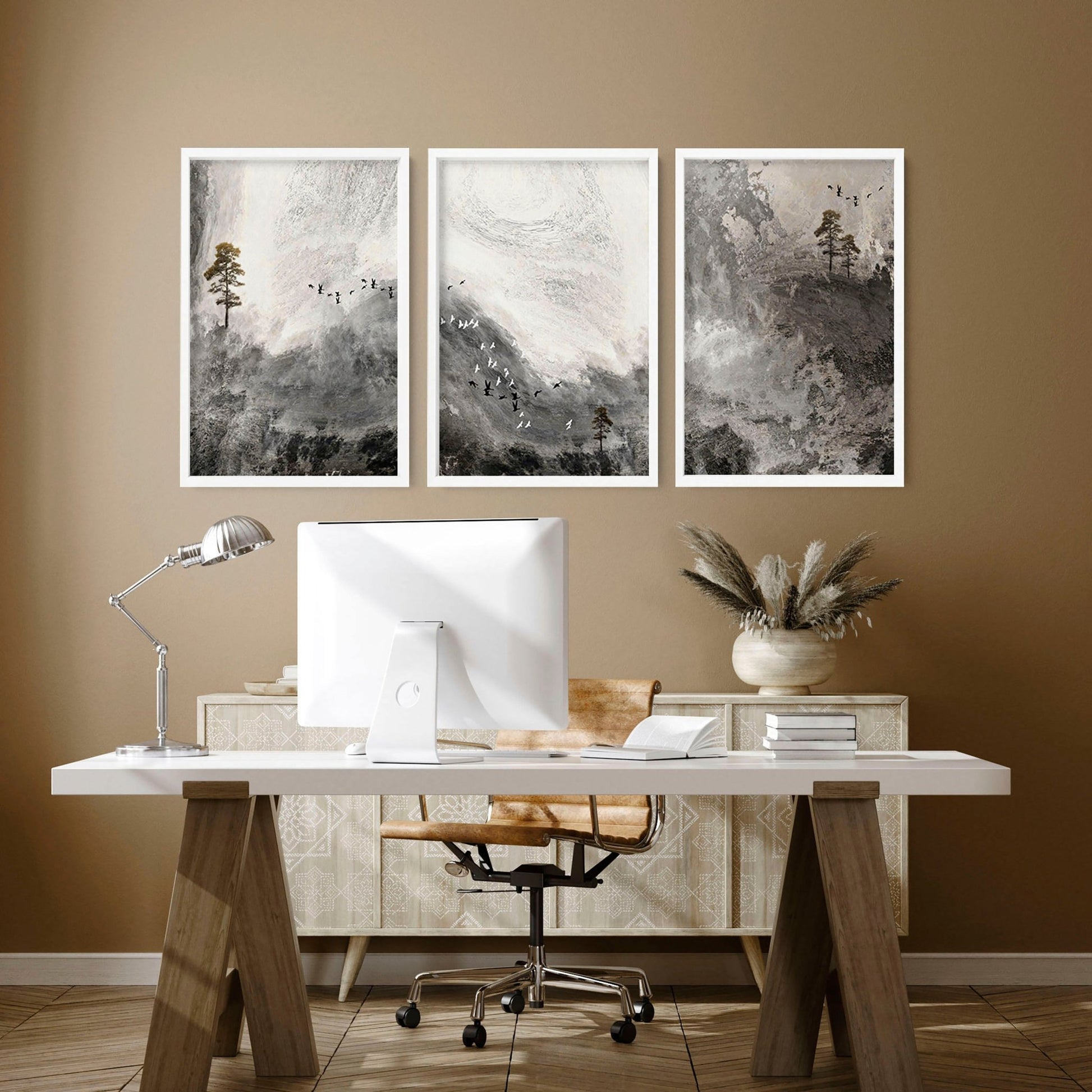 Framed landscape print for home office decor | set of 3 wall art