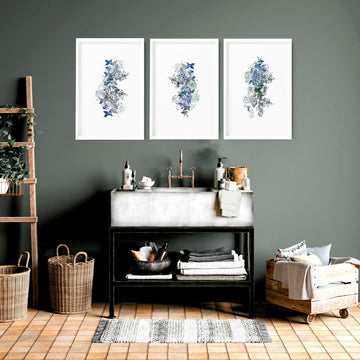 Framed pictures for bathroom | set of 3 Shabby Chic wall prints
