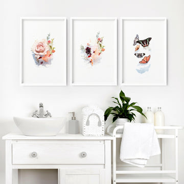 Framed pictures for bathroom | set of 3 wall art prints