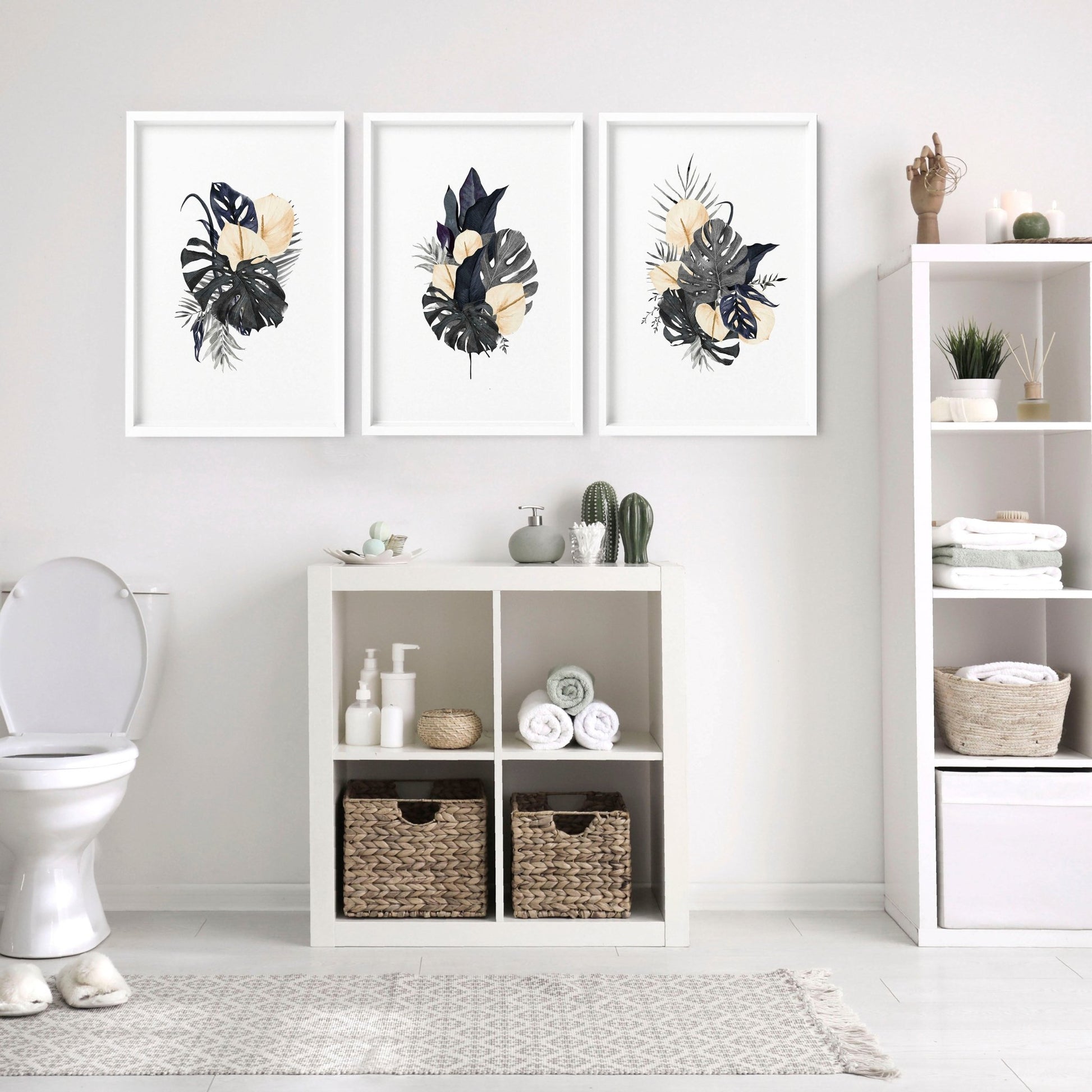 Small bathroom wall art | set of 3 Tropical wall prints