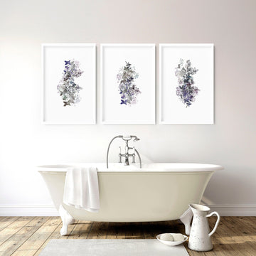 Framed prints bathroom | set of 3 Shabby Chic wall prints