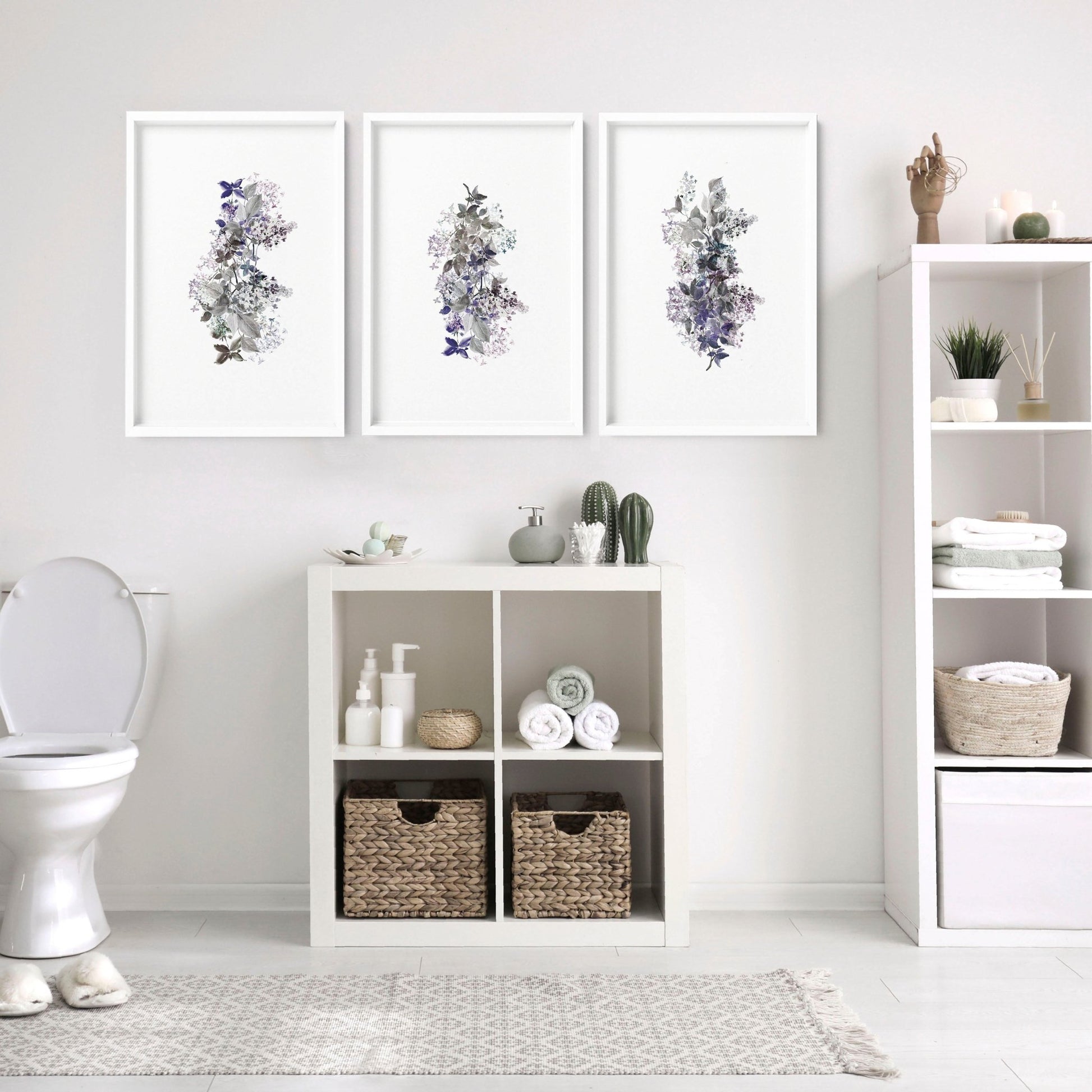 Framed prints bathroom | set of 3 Shabby Chic wall prints