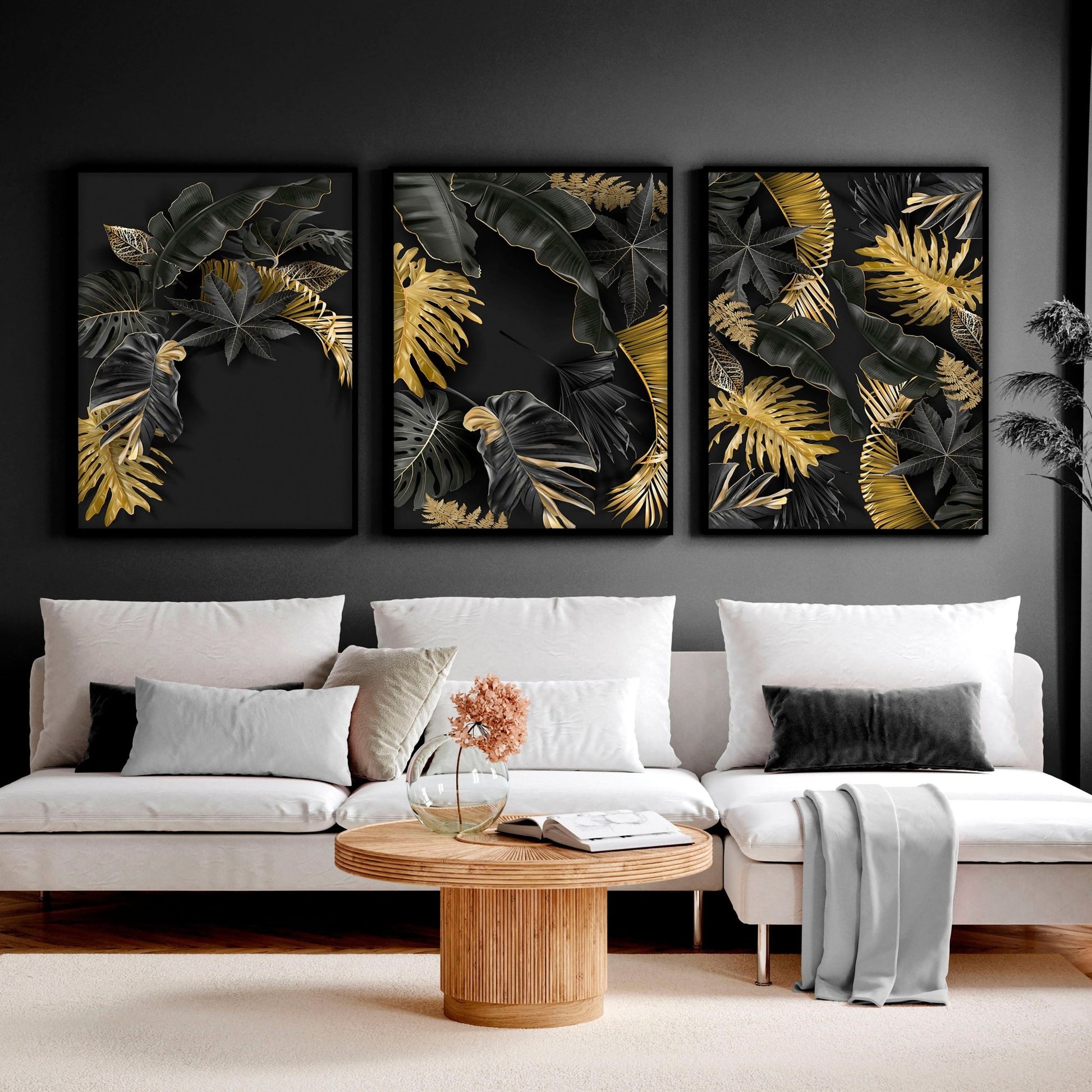 Gold tropical wall art | set of 3 wall art prints - About Wall Art