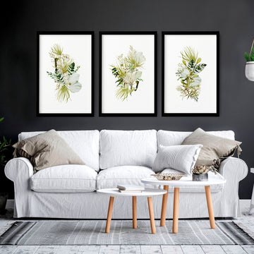 Green botanical wall art | set of 3 unique wall art for living room