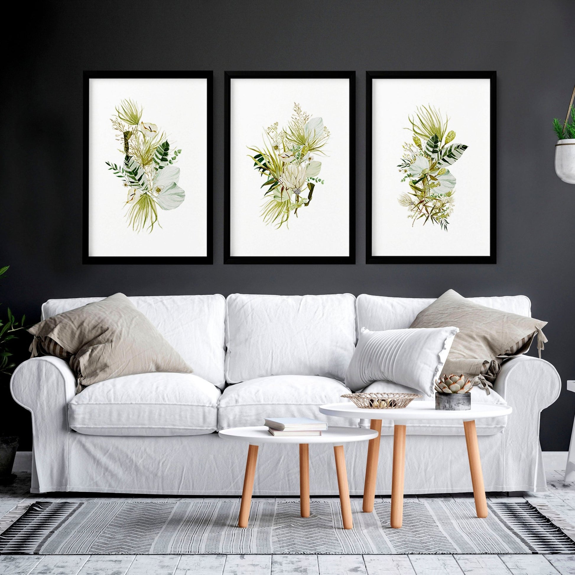 Botanical print wall art | set of 3 unique wall art for living room