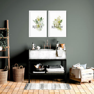 Greenery framed bathroom art | Set of 2 wall art prints