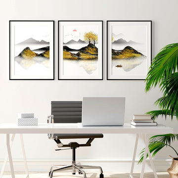 Home office decor ideas | set of 3 Japanese wall art