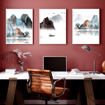 Arte del paisaje | juego de 3 impresiones artísticas de pared para oficina