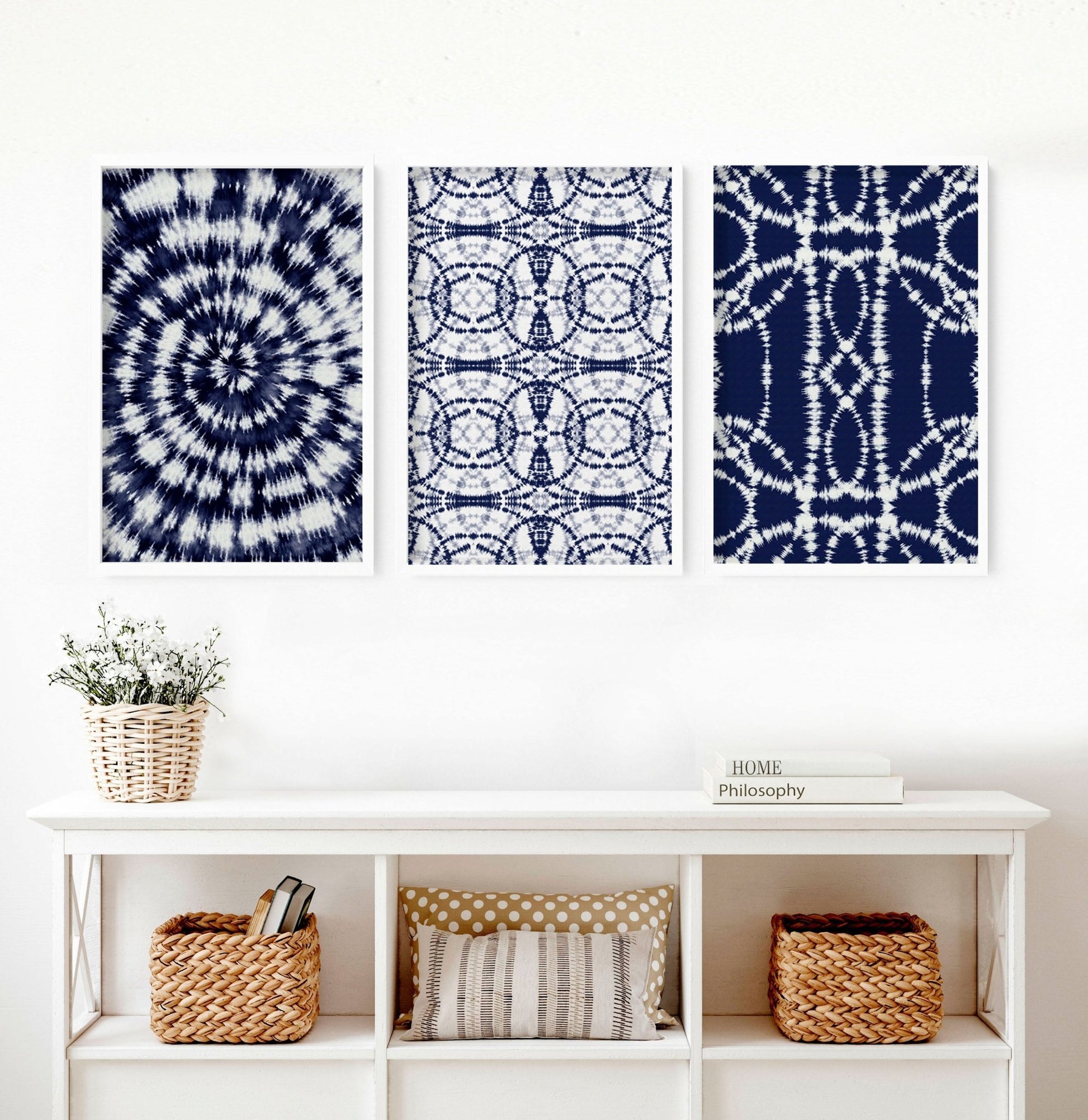 Indigo Shibori tie dye | Set of 3 wall art prints - About Wall Art