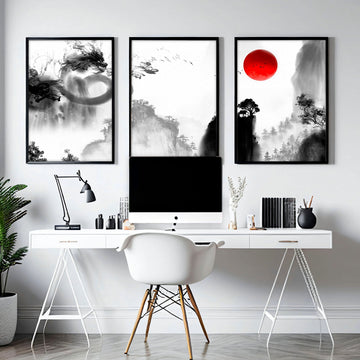 Japan wall art | set of 3 Dragons wall art for Home office decor