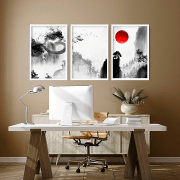 Japan wall art Dragons for home office decor | set of 3 wall art prints