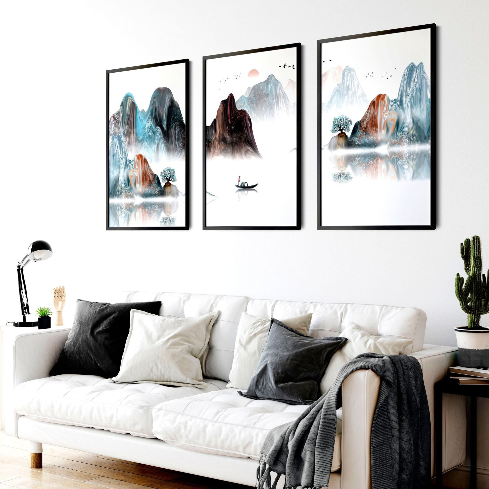 Japandi interior design | set of 3 wall art prints for Living room - About Wall Art