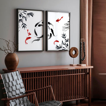 Japandi wall art | Set of 2 Koi wall art prints