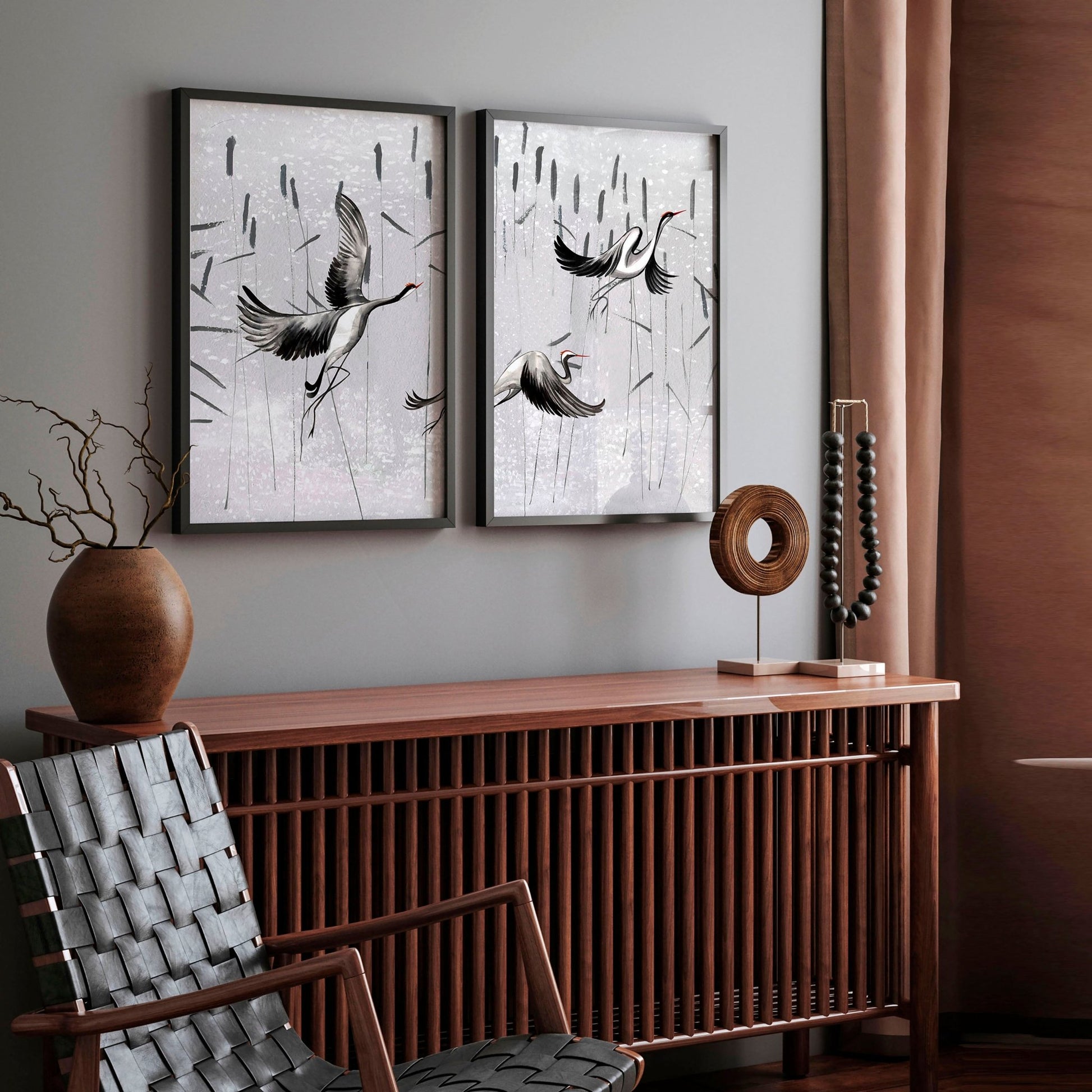 Japanese Art Cranes Chinoiserie | set of 2 wall art prints - About Wall Art