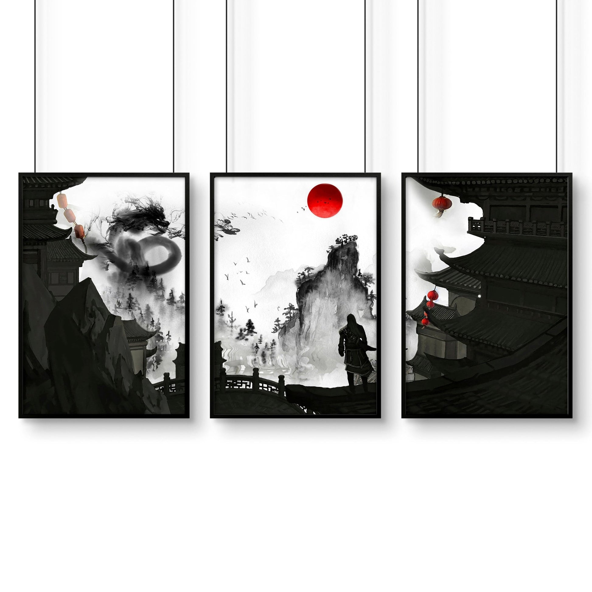 Japanese art wall | set of 3 prints for home office decor