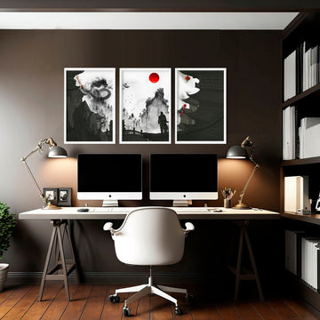 Pared de arte japonés para decoración de oficina en casa | conjunto de 3 impresiones de arte de pared