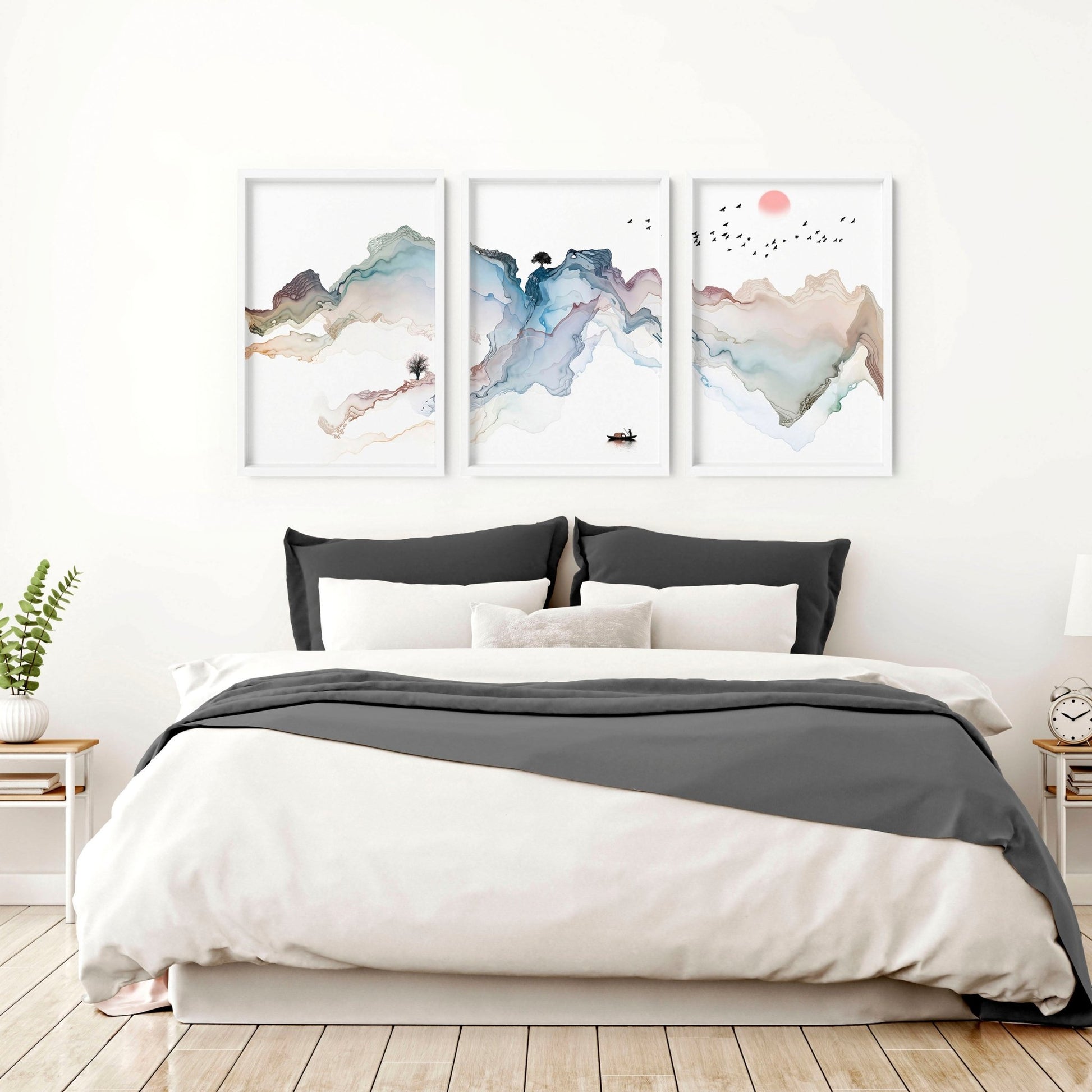 Japanese bedroom decor | set of 3 wall art prints - About Wall Art