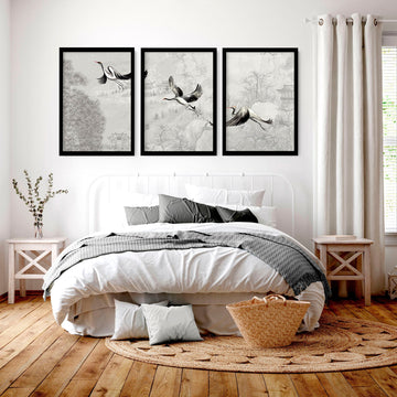 Japanese crane art | set of 3 Bedroom wall prints