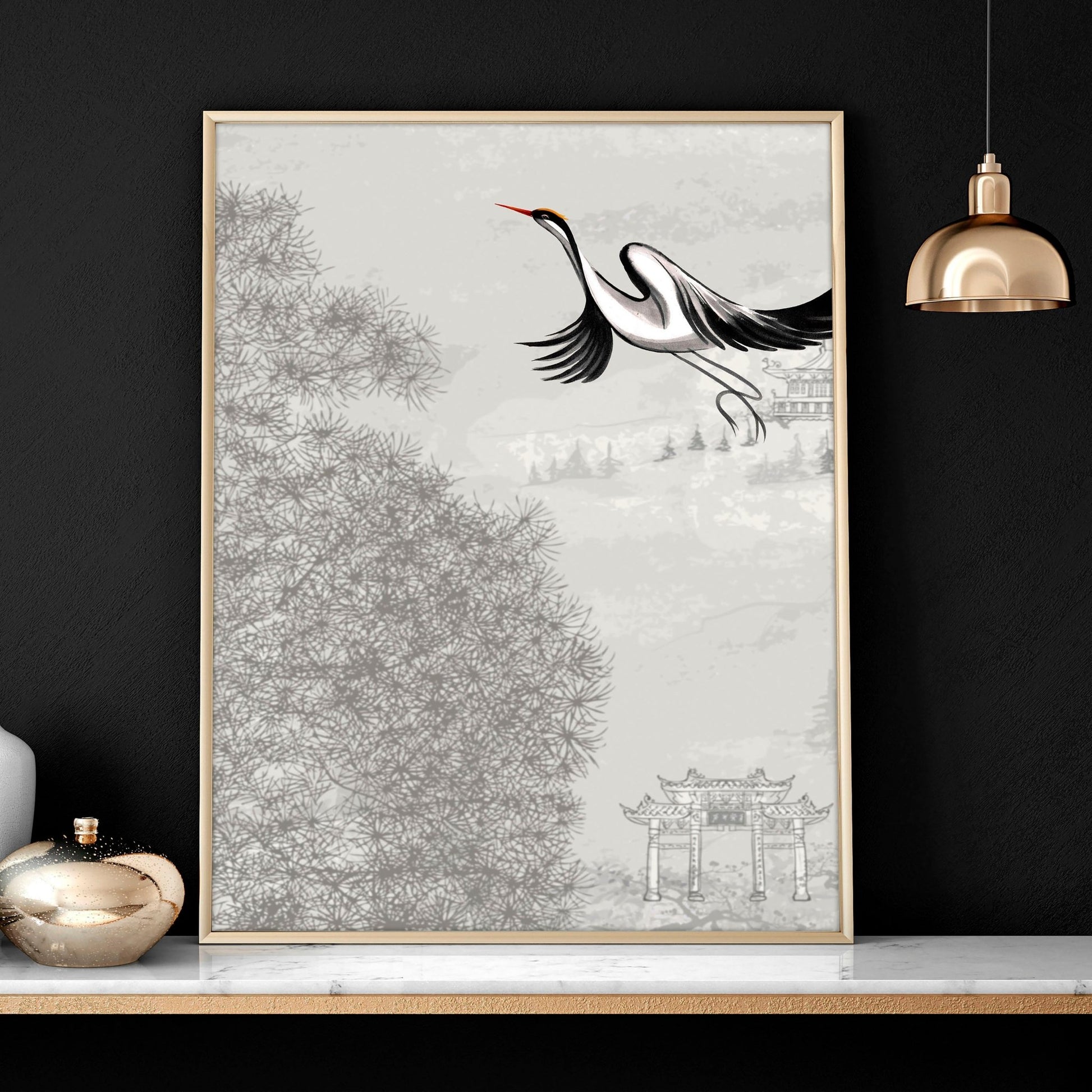 Japanese crane art for bedroom | set of 3 wall art prints