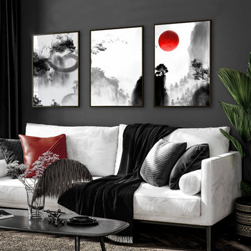 Juego de dragón chino de 3 impresiones de arte de pared enmarcadas para la decoración de la sala de estar, juego de arte de pared de la galería de diseño de Black Dark academia para un nuevo regalo para el hogar