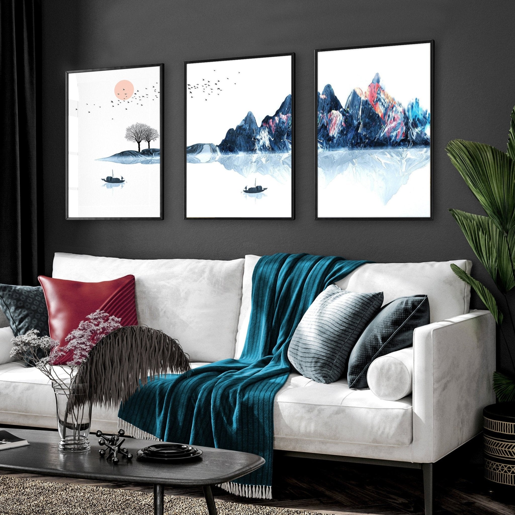Japanese Framed wall art for living room | set of 3 wall art prints