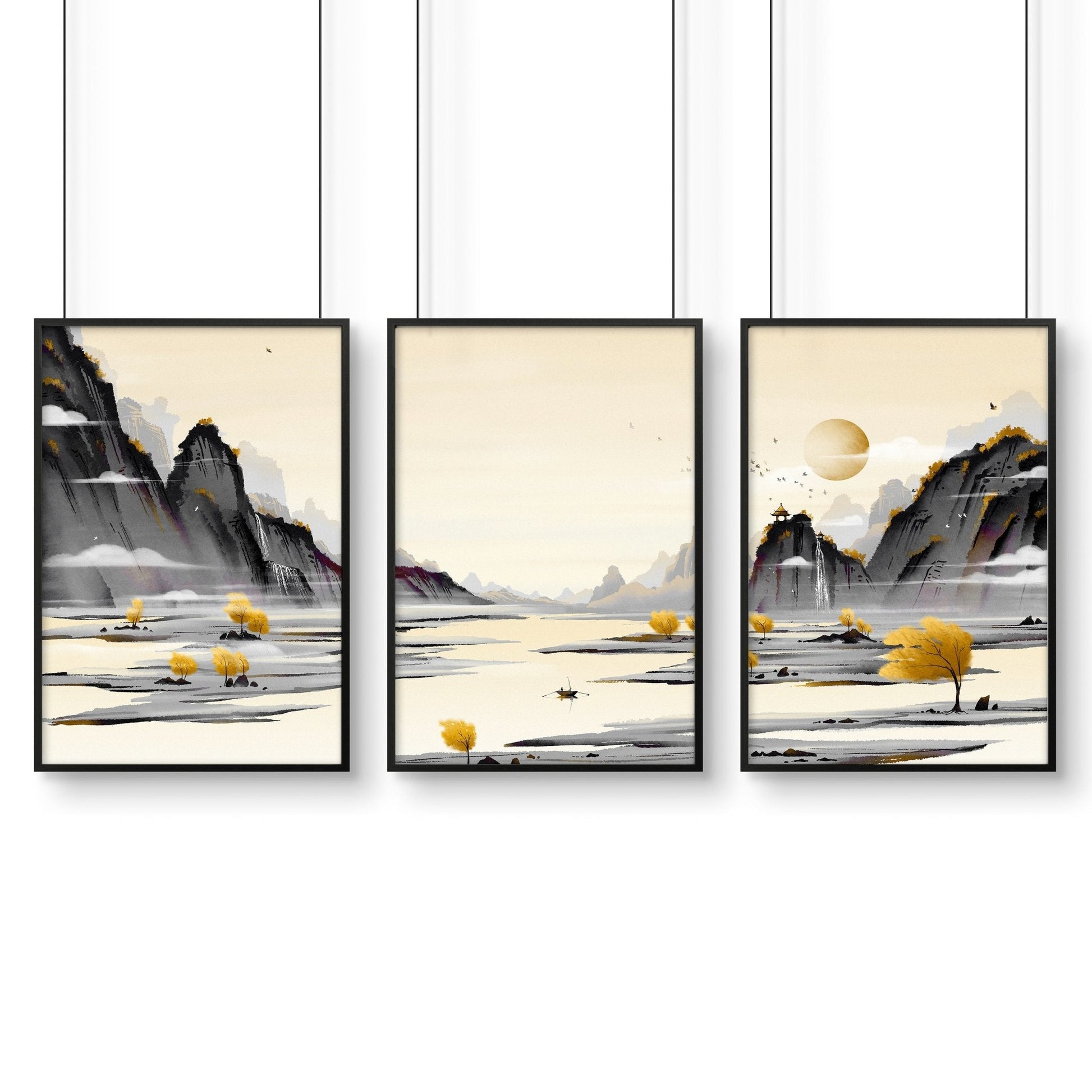 Japanese Landscape Painting art | set of 3 wall art prints - About Wall Art