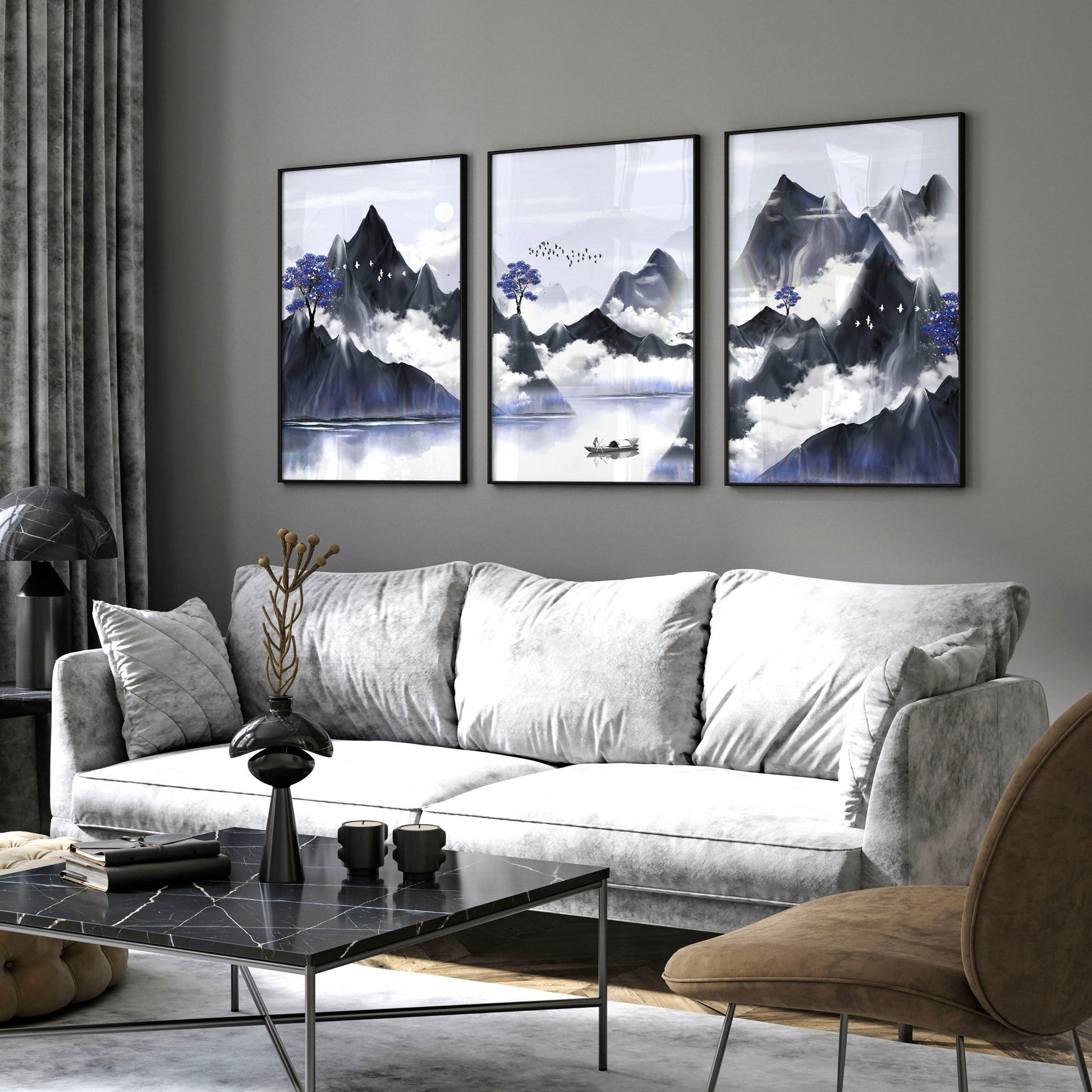 Japanese living room pictures for wall | set of 3 art prints - About Wall Art