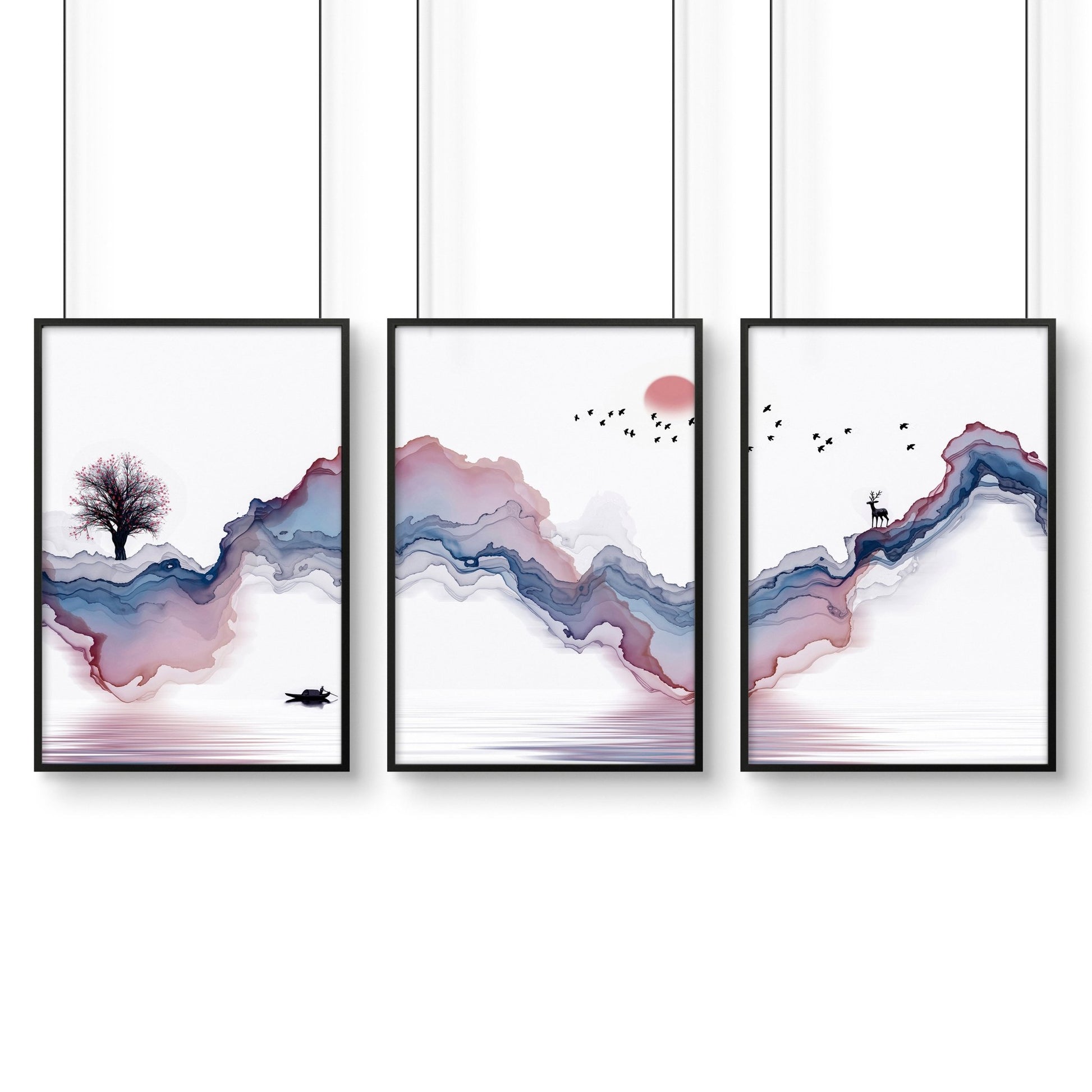 Japanese pictures for bedroom | set of 3 wall art prints