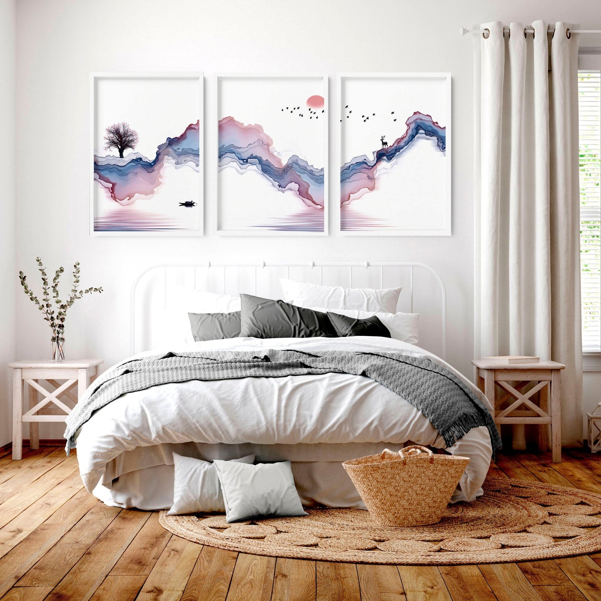 Japanese pictures for bedroom | set of 3 wall art prints