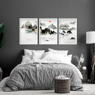 Relaxing wall art for bedroom | set of 3 Japanese wall art
